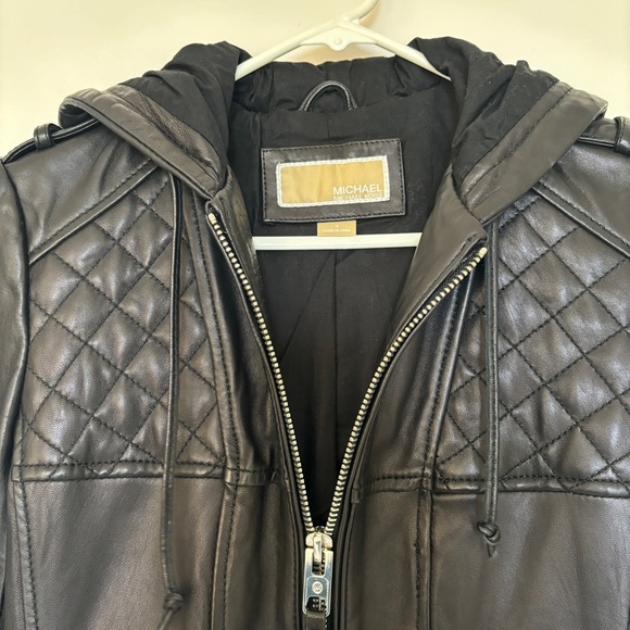 MICHAEL Michael Kors Black Hooded Quilted Leather Jacket Small - Picture 2 of 11